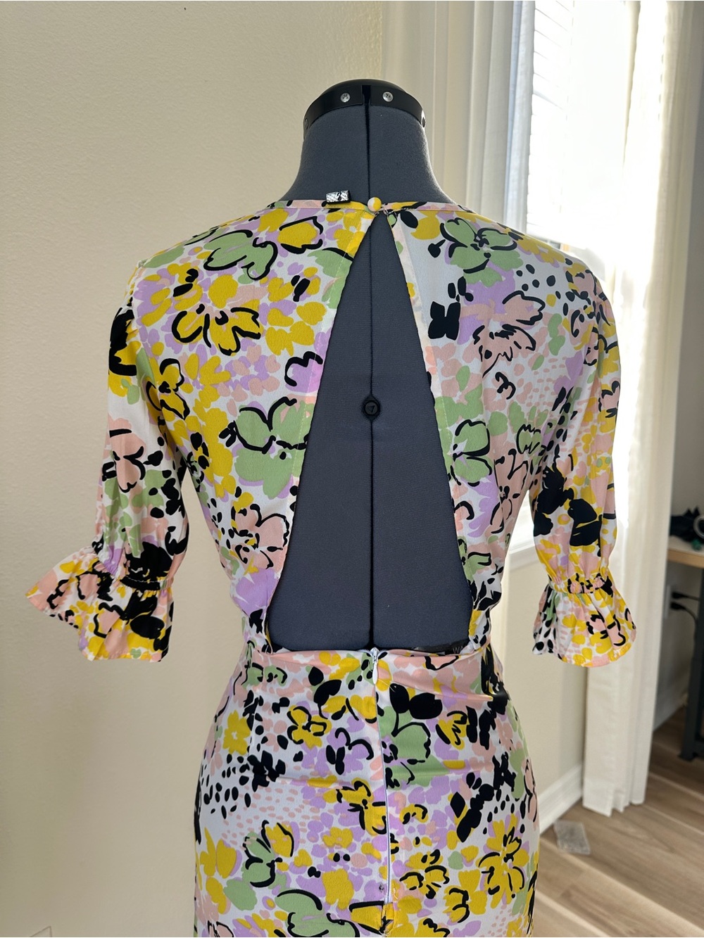 ASOS Floral Midi Dress in Yellow, Pink & Black - Picture 4 of 4